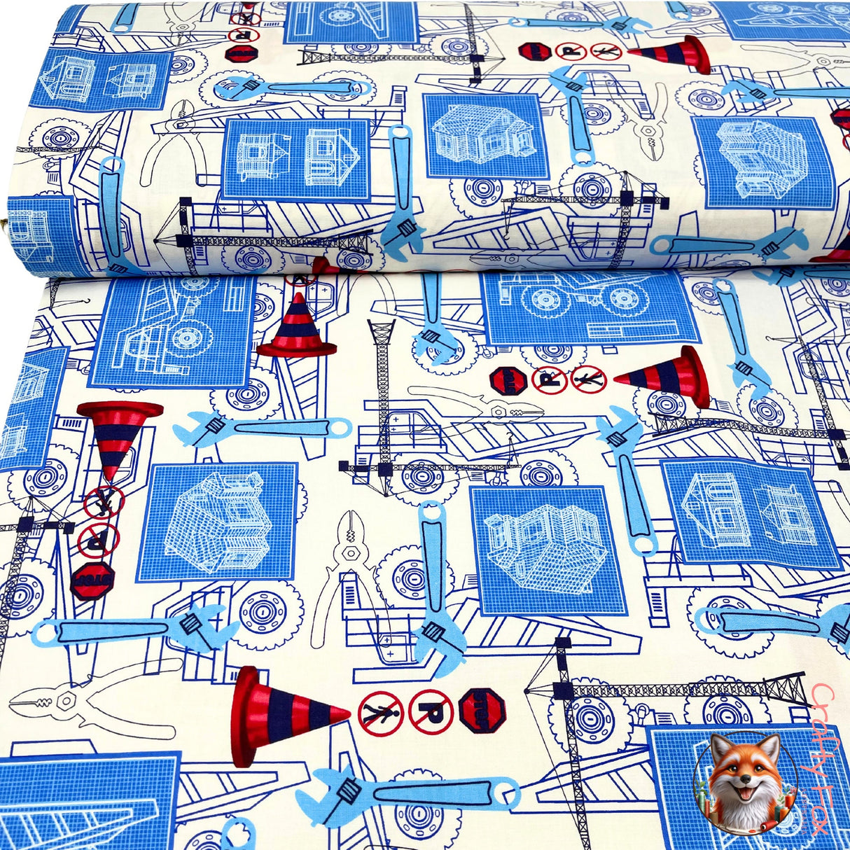 Under Construction fabric, Mining, rare fabric, Quilting, Blue, Cotton fabric by Benartex Kanvas BT05891.09