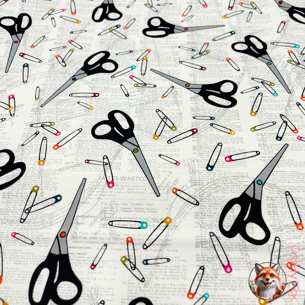 Sew Sew Cotton fabric, full frontal of fabric Pins, dress patterns Benartex BT8475.09