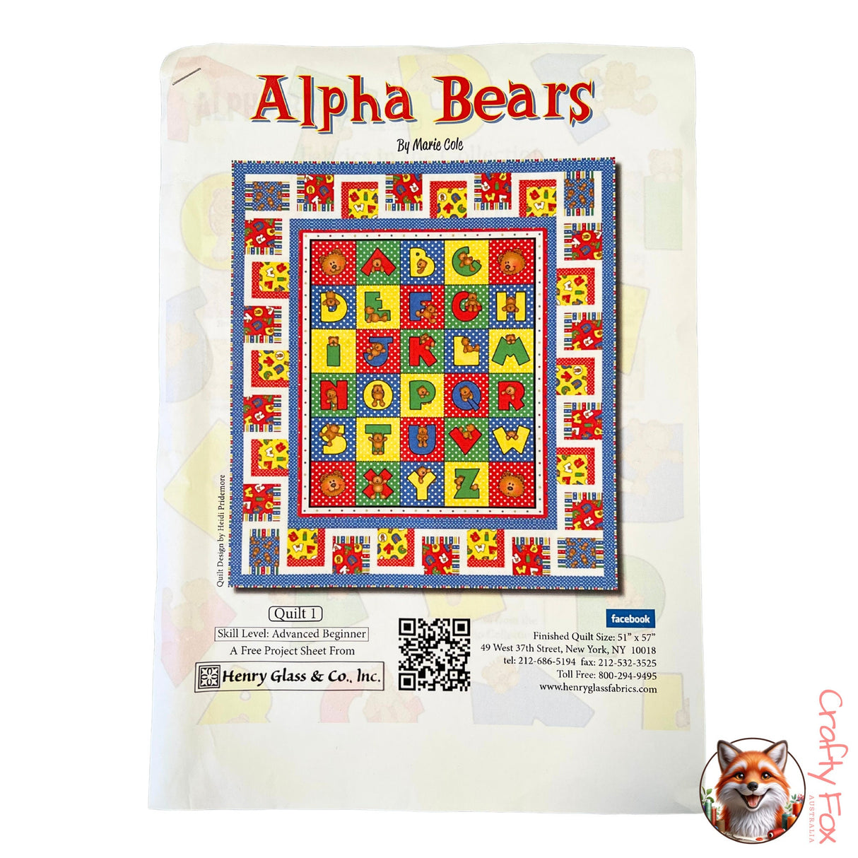 Instructions of Alpha Bears Quilt Kit by Henry Glass Fabrics