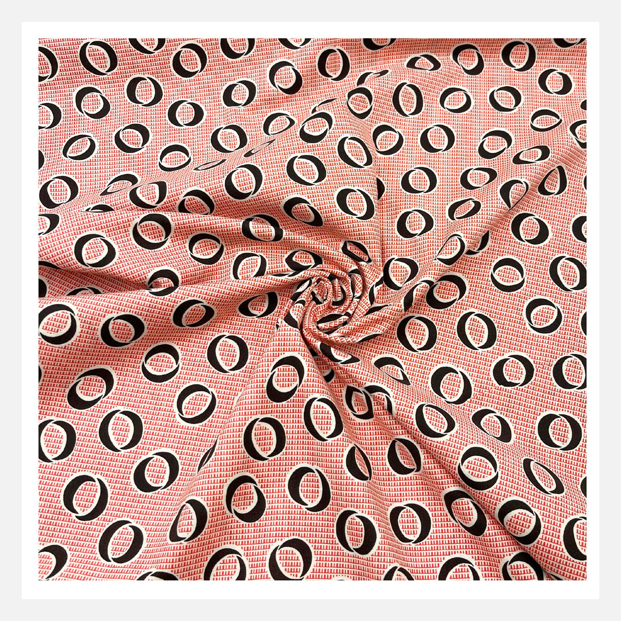 Calligraphy Circle, Black, Carnelian Orange Cotton Quilting fabric Geometric, FreeSpirit FS-PWDS048