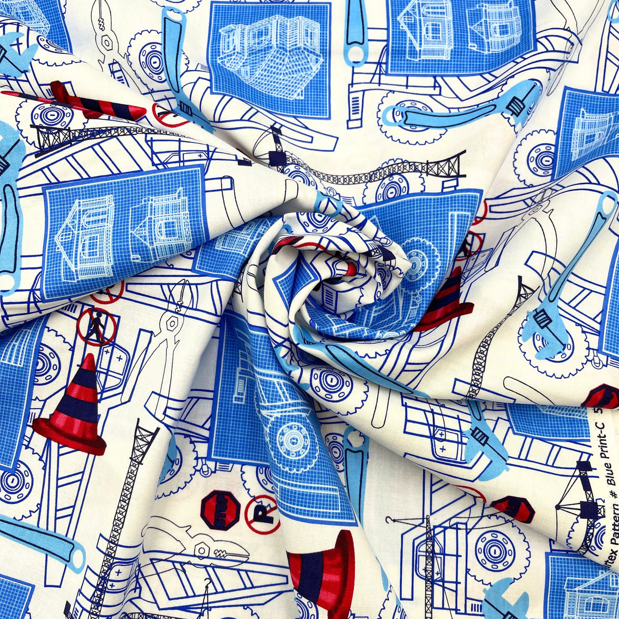 frontal swirl of Under Construction fabric, Mining by Benartex Kanvas BT05891.09