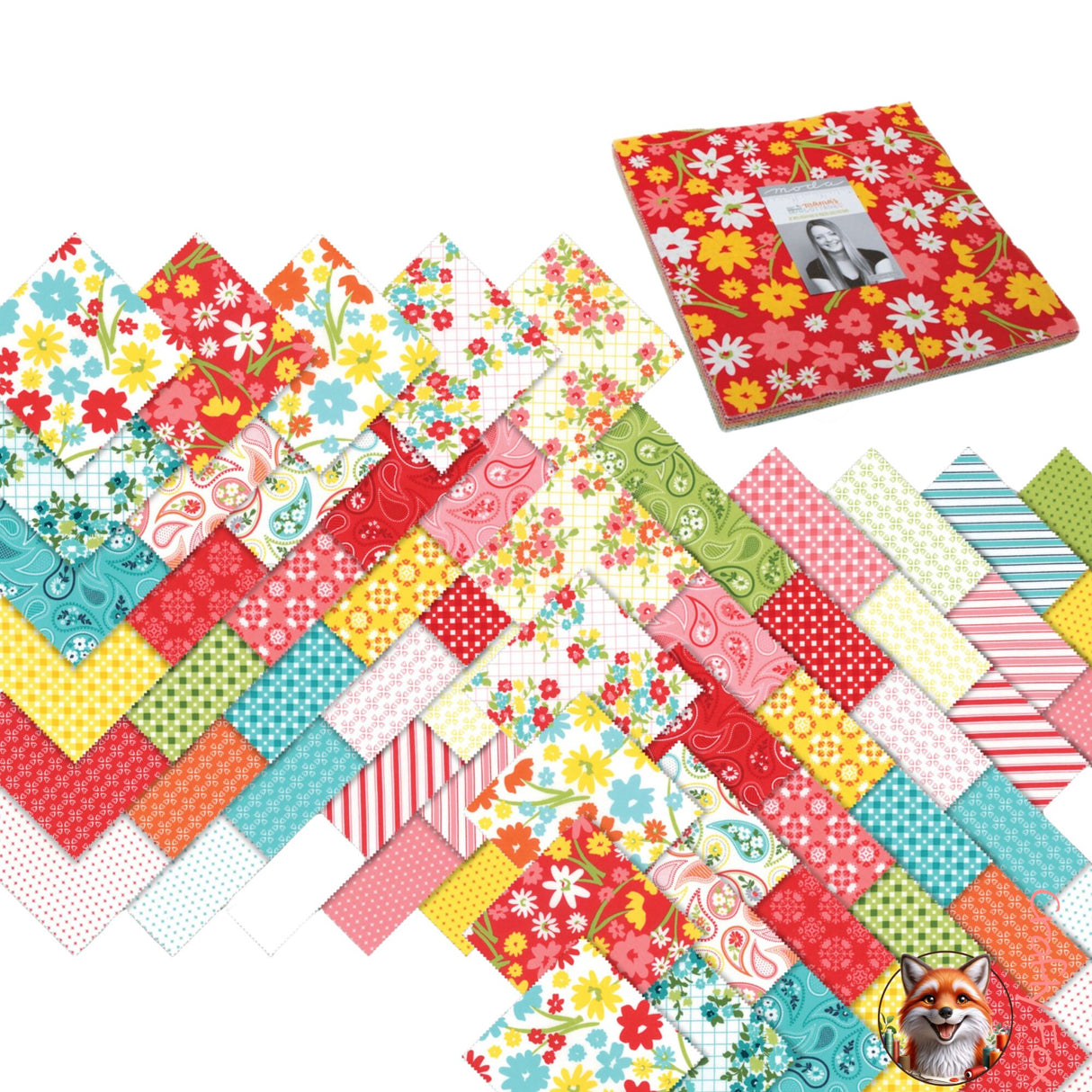 an array of all 42 fabric pieces with pack