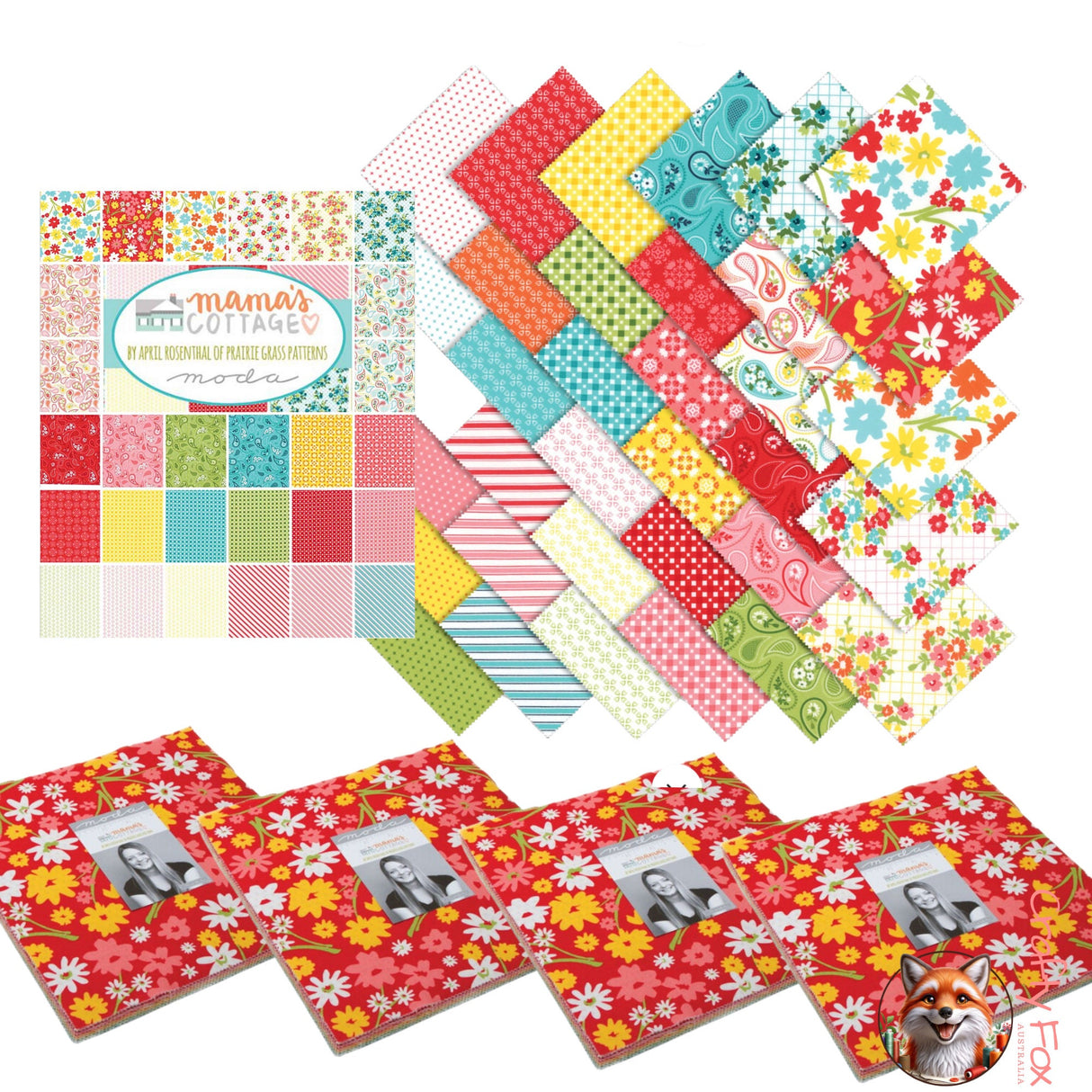 four packs at bottom, with showing of all fabric