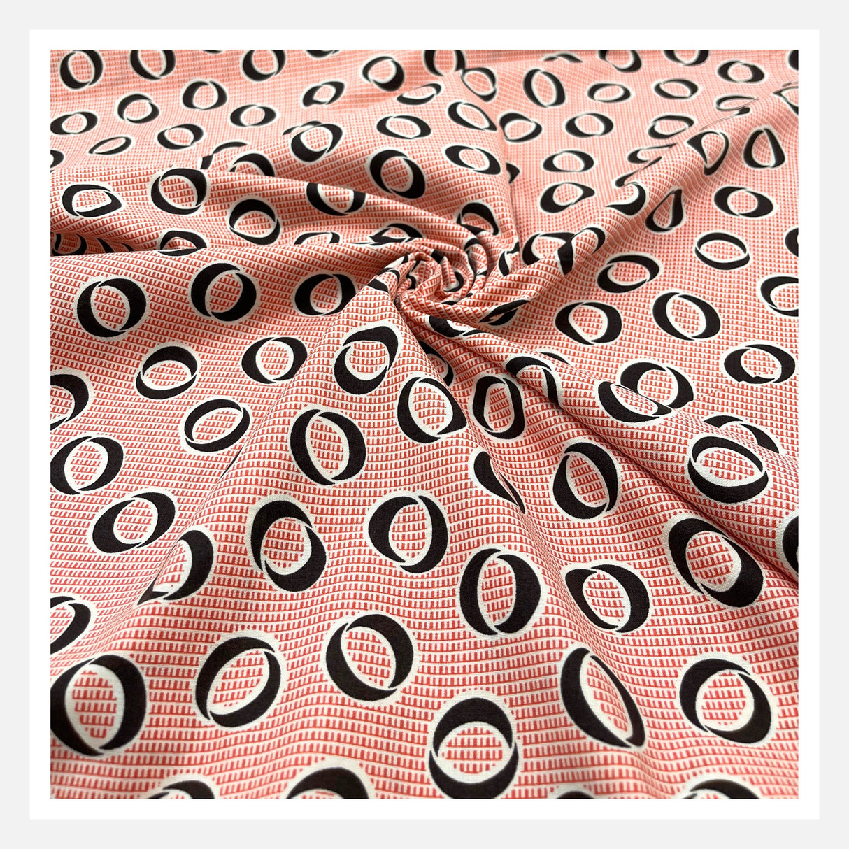 Swirl of Calligraphy Circle fabric, Black, Carnelian Orange Cotton Quilting fabric Geometric, FreeSpirit FS-PWDS048