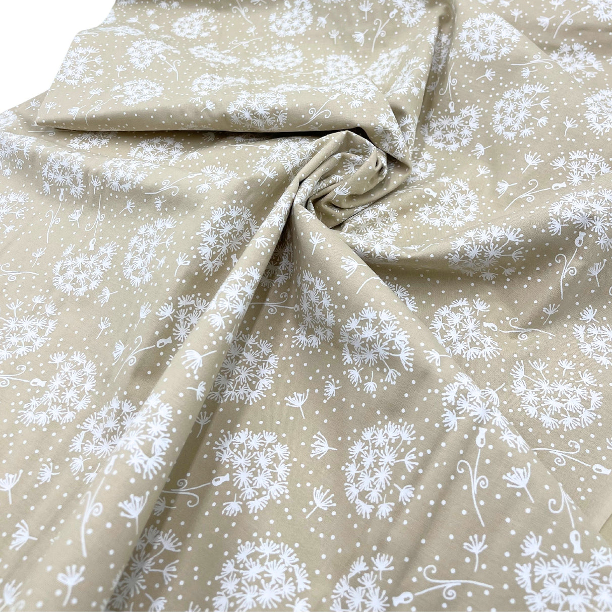 Tone on Tone Fabric by SewTrade: Essential Dandelions Quilting Cotton - White on Tea Stain | MC47736W.T