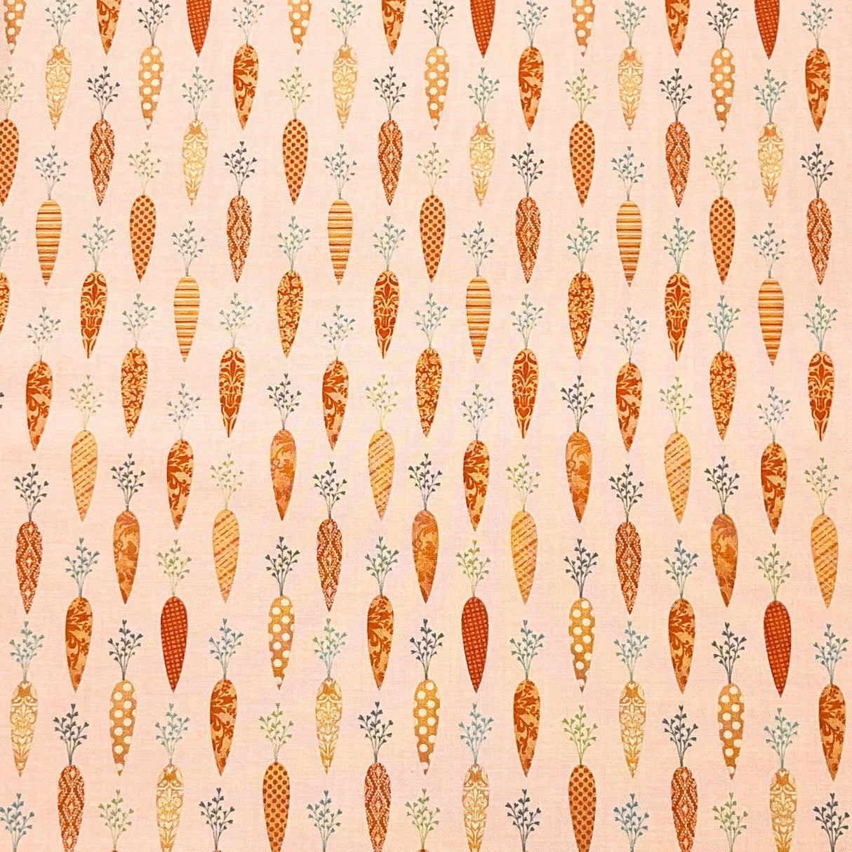 Bunny Tales Fabric with Carrots on Soft Peach - Lucie Crovatto Design