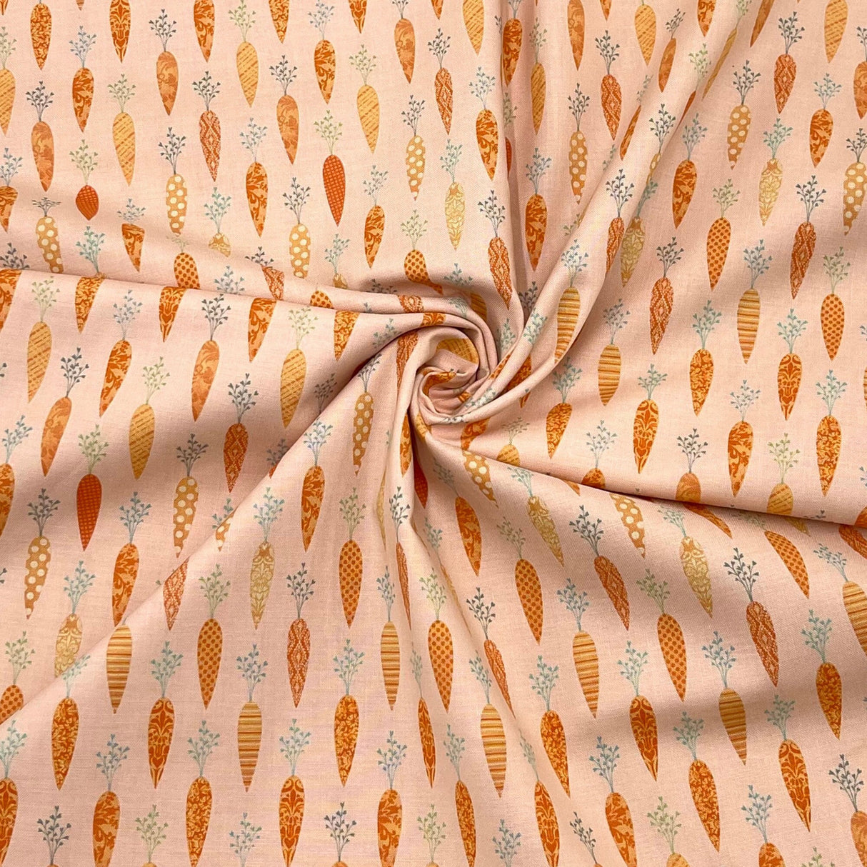 Bunny Tales Fabric with Carrots on Soft Peach - Lucie Crovatto Design