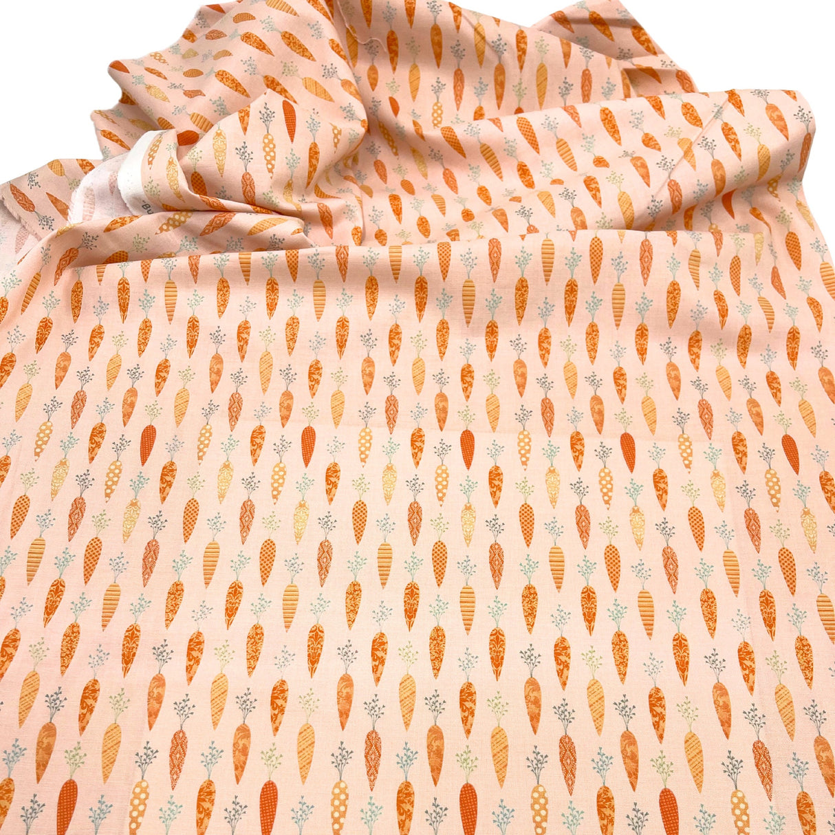 Bunny Tales Fabric with Carrots on Soft Peach - Lucie Crovatto Design