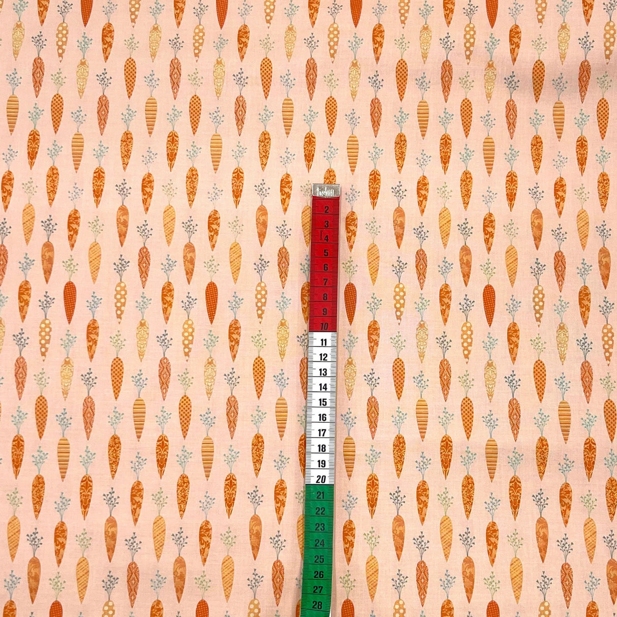 Bunny Tales Fabric with Carrots on Soft Peach - Lucie Crovatto Design