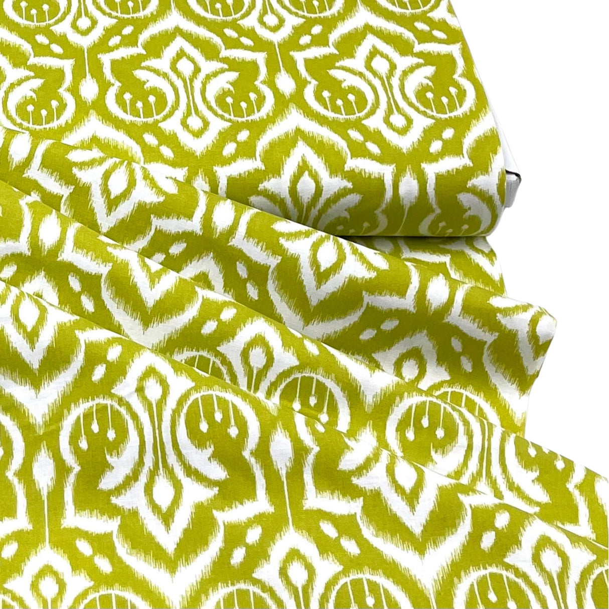 Ikat Damask Fabric, Cotton Quilting, green leaf by Michael Miller MM-PS6450/Leaf