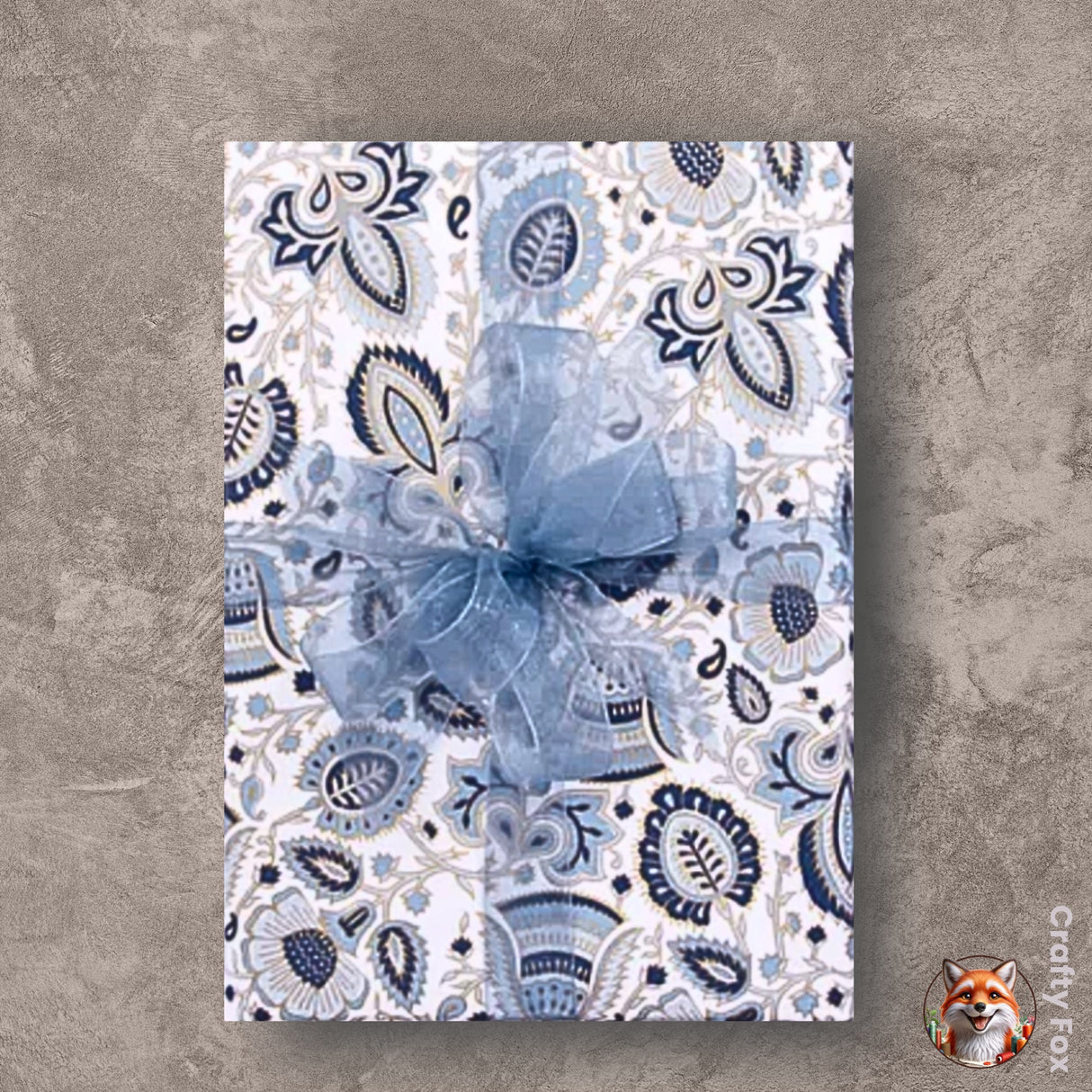 Bellflower Blue & Gold Foil Gift Wrapping Paper 80gsm - 60cm Wide