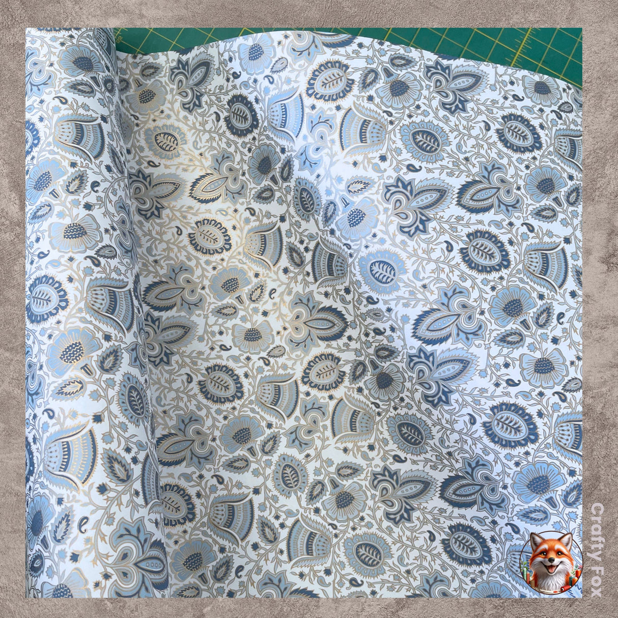 Bellflower Blue & Gold Foil Gift Wrapping Paper 80gsm - 60cm Wide