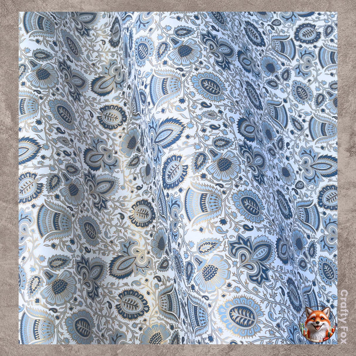 Bellflower Blue & Gold Foil Gift Wrapping Paper 80gsm - 60cm Wide