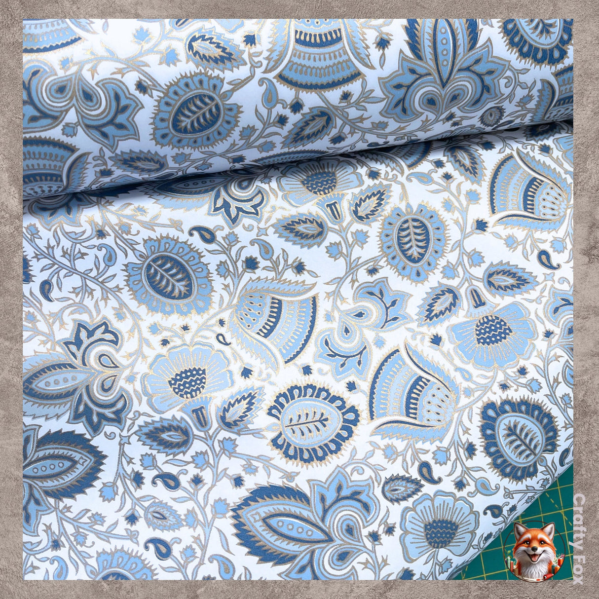 Bellflower Blue & Gold Foil Gift Wrapping Paper 80gsm - 60cm Wide