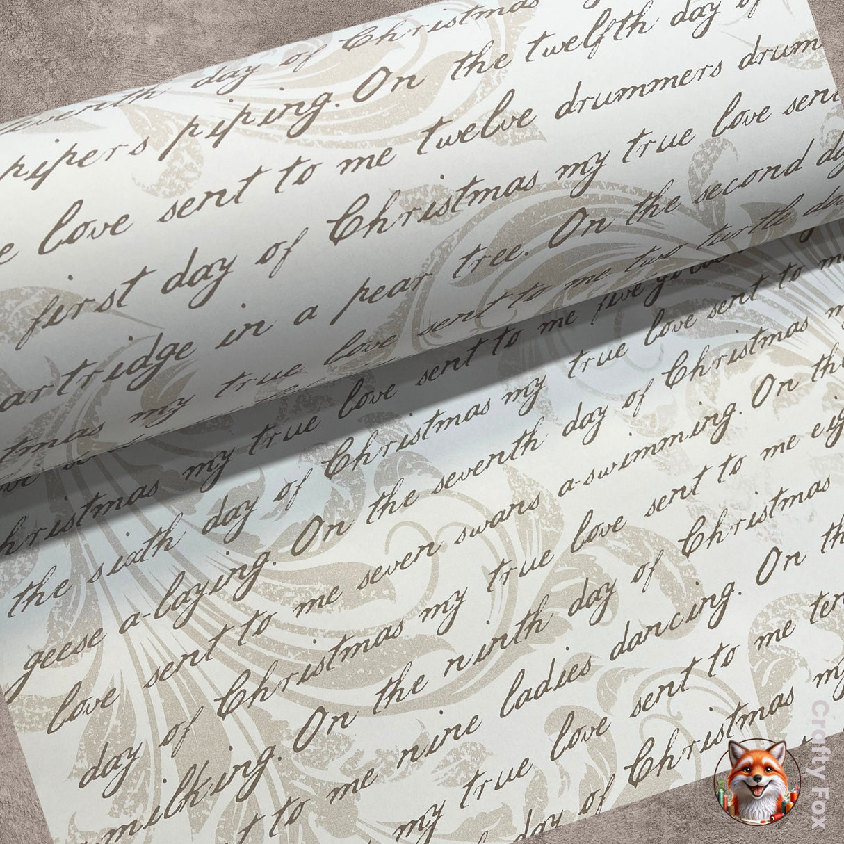 Christmas Words, 12 Days of Christmas, Fawn Gift Wrapping Paper - 60cm Wide