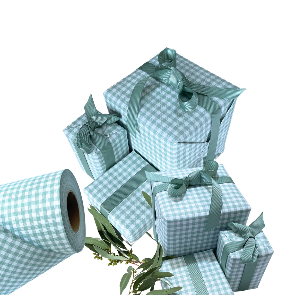 Gingham Seafoam Gift Wrapping Paper 80gsm - Eco-Friendly 60cm Wide