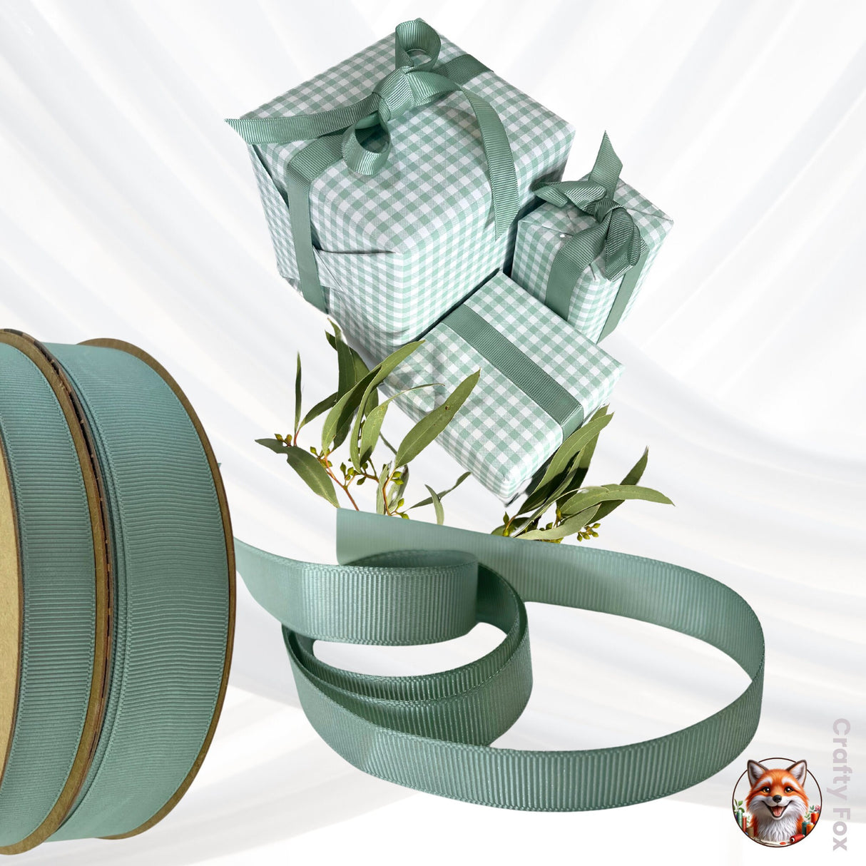 Gingham Seafoam Gift Wrapping Paper 80gsm - Eco-Friendly 60cm Wide
