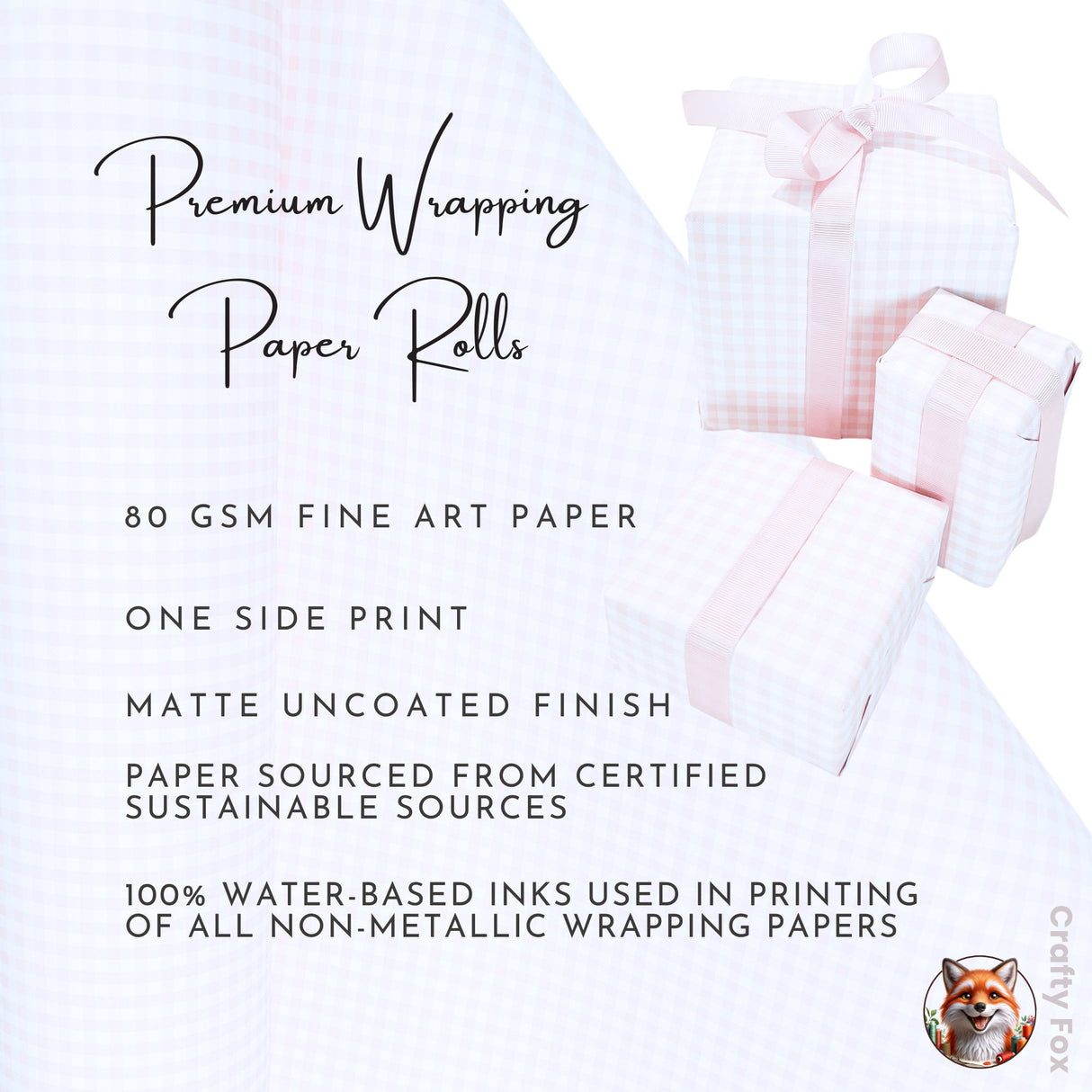 Eco-Friendly Valentines Day Paper Gingham Champagne Gift Wrap Paper 80gsm | Wrapping Paper