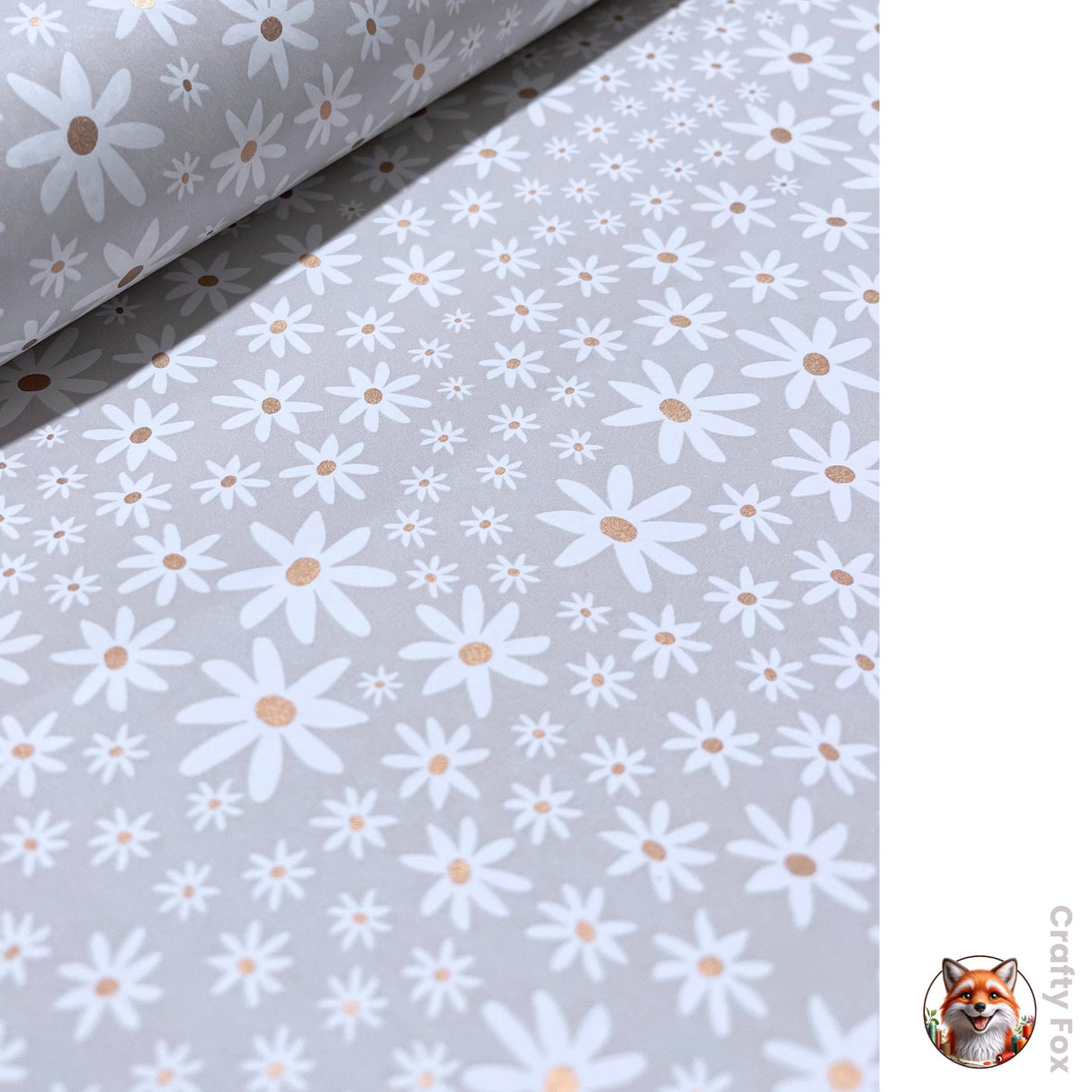 Valentines Gift wrapping paper, Daisy Grey Floral - Elegant 80gsm Wrapping Solutions | 60cm Wide