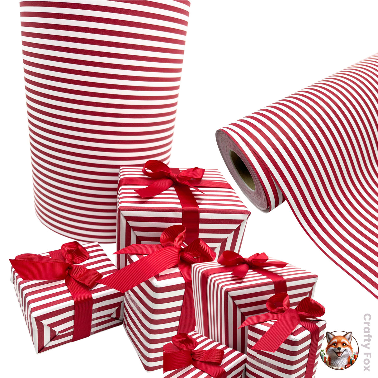 Red Candy Stripe Gift Wrapping Paper - 80gsm | 60cm Wide