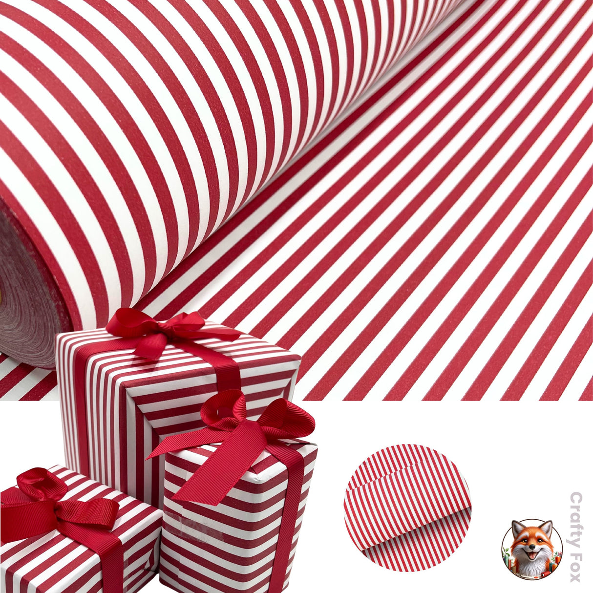 Red Candy Stripe Gift Wrapping Paper - 80gsm | 60cm Wide