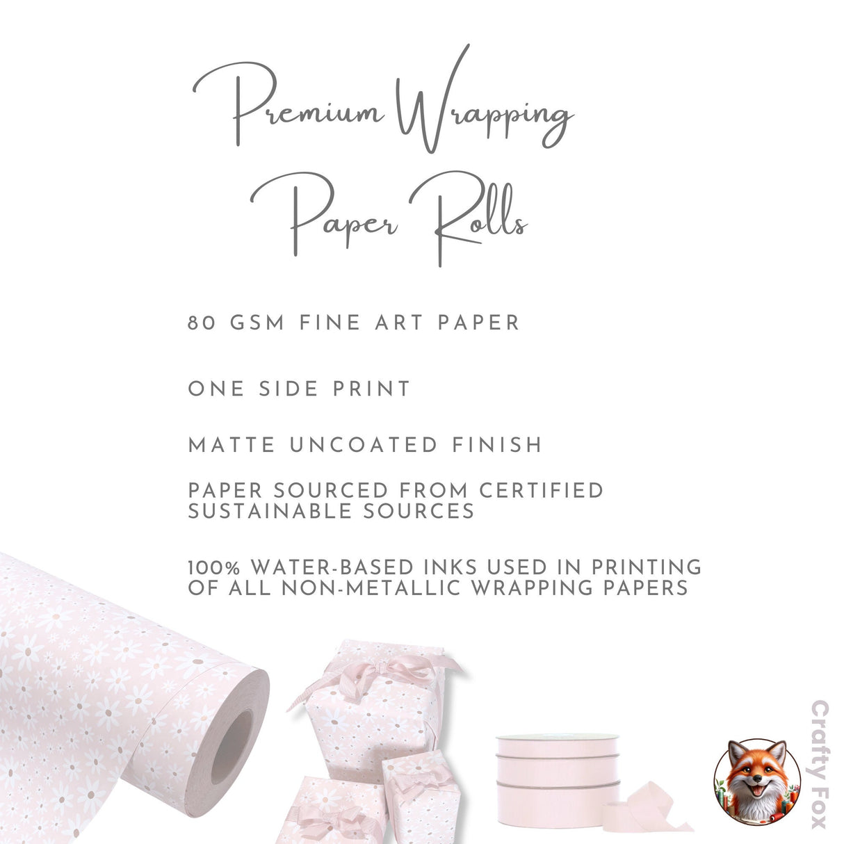 Daisy Floral Champagne Gift Wrapping Paper- 80gsm, 60cm Wide | Elegant Wrapping Solutions