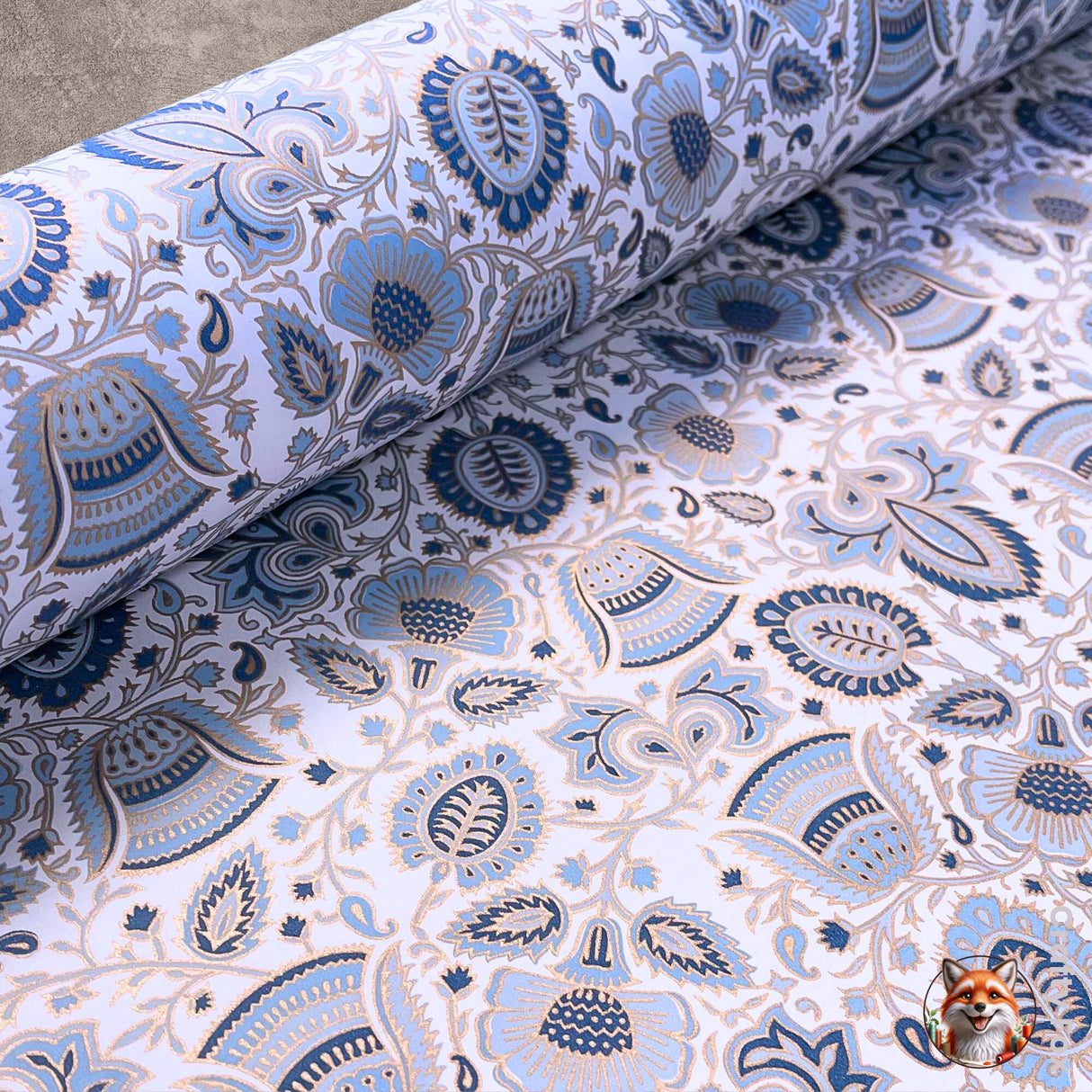 Bellflower Blue & Gold Foil Gift Wrapping Paper 80gsm - 60cm Wide