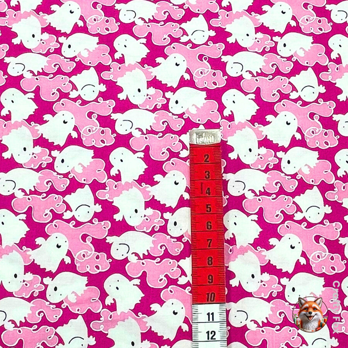 Vampire pink ghosts with red measuring tape