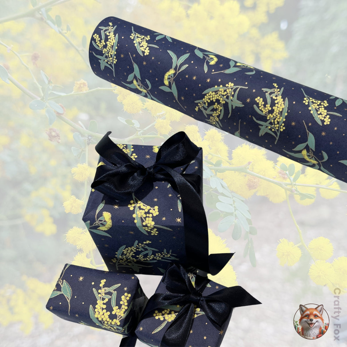 Wattle Floral Gift Wrapping Paper - High Quality 80gsm Eco-Friendly Wrap Paper (60cm Wide)