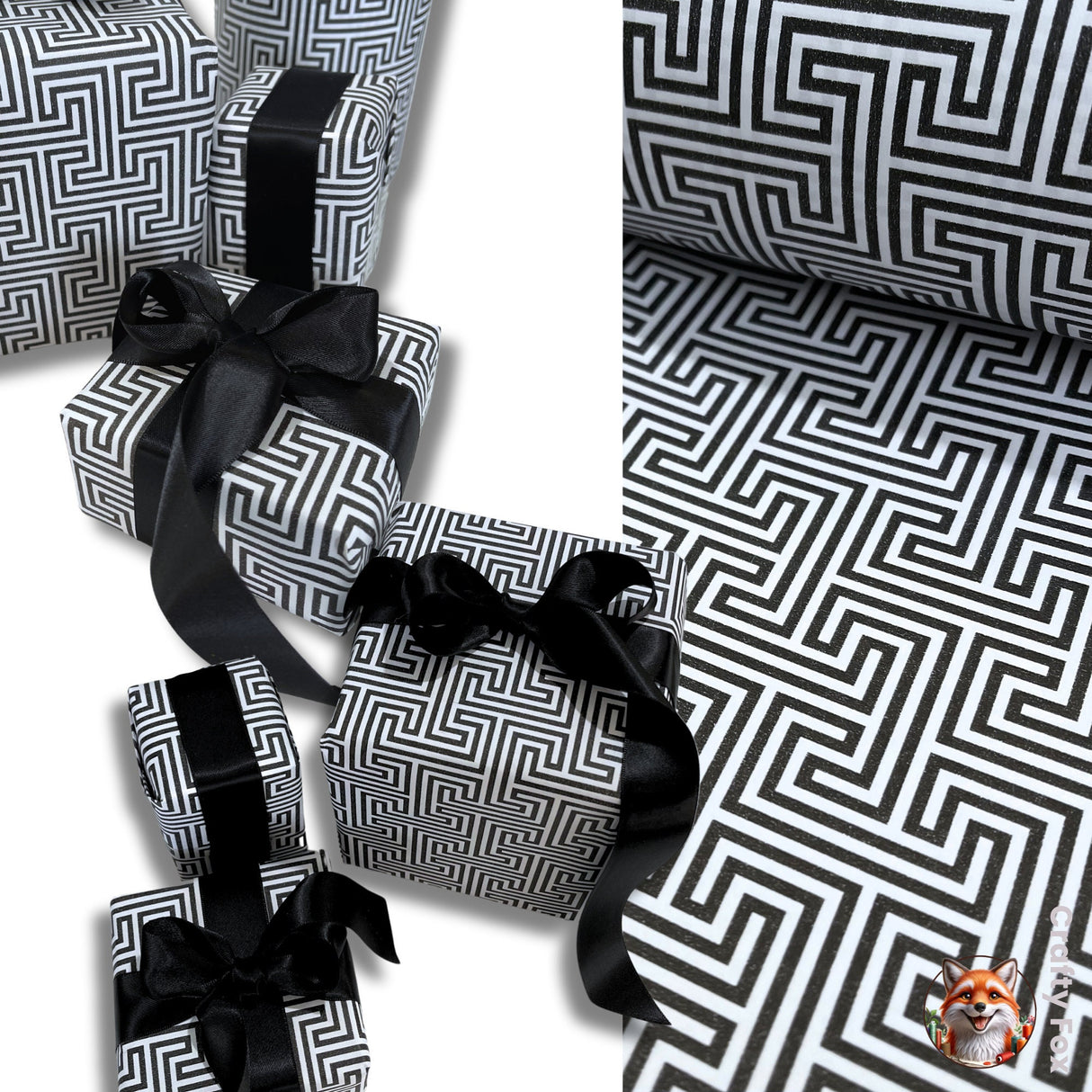 Black White Geometric Gift Wrapping Paper - 80gsm High Quality Uncoated Wrap Paper