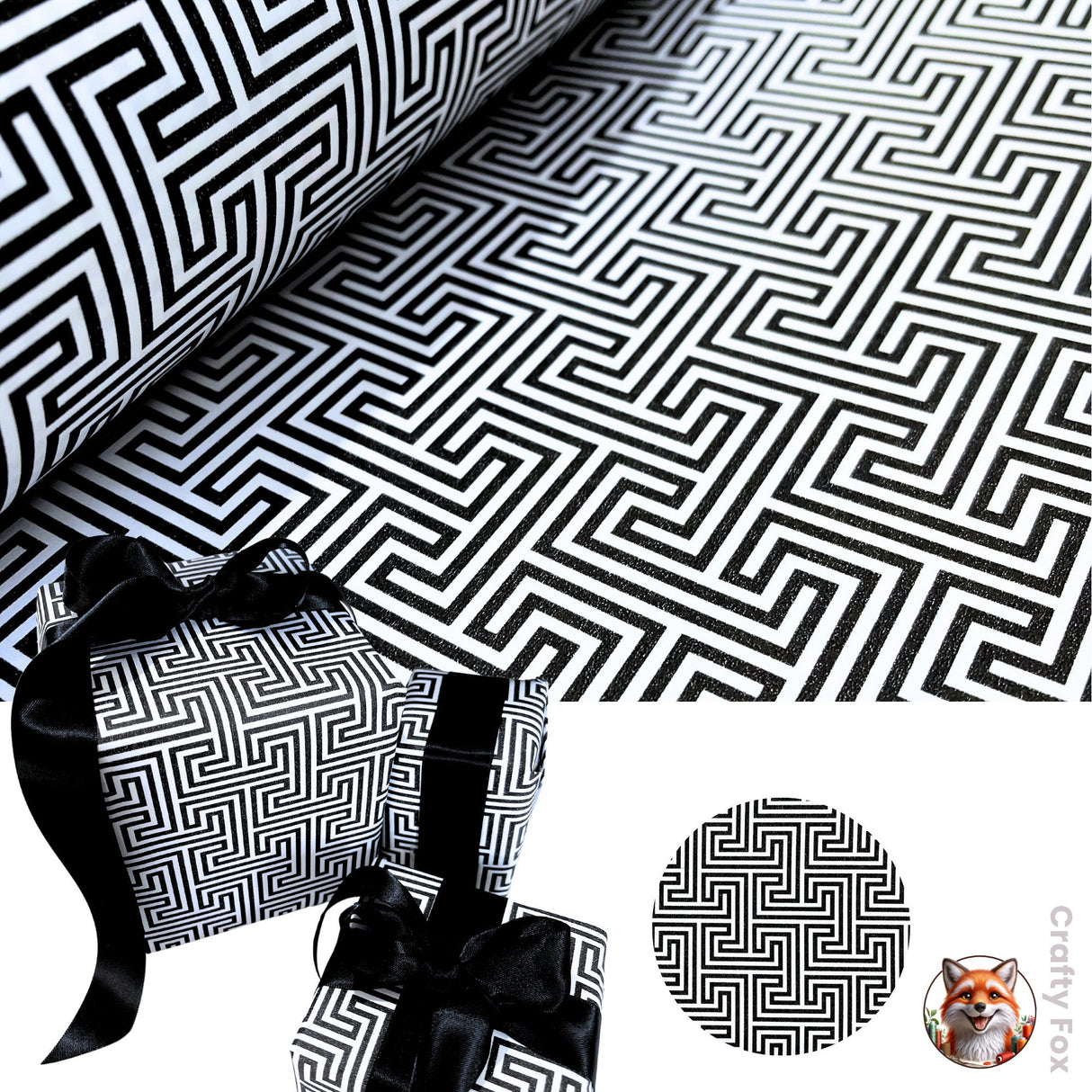 Black White Geometric Gift Wrapping Paper - 80gsm High Quality Uncoated Wrap Paper