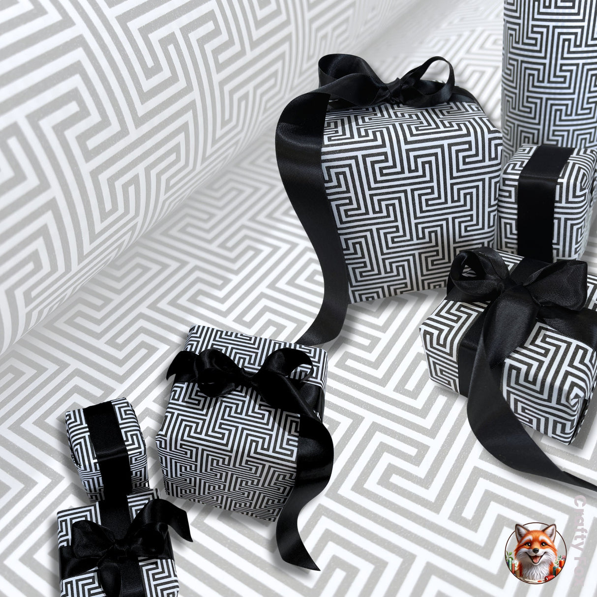 Black White Geometric Gift Wrapping Paper - 80gsm High Quality Uncoated Wrap Paper