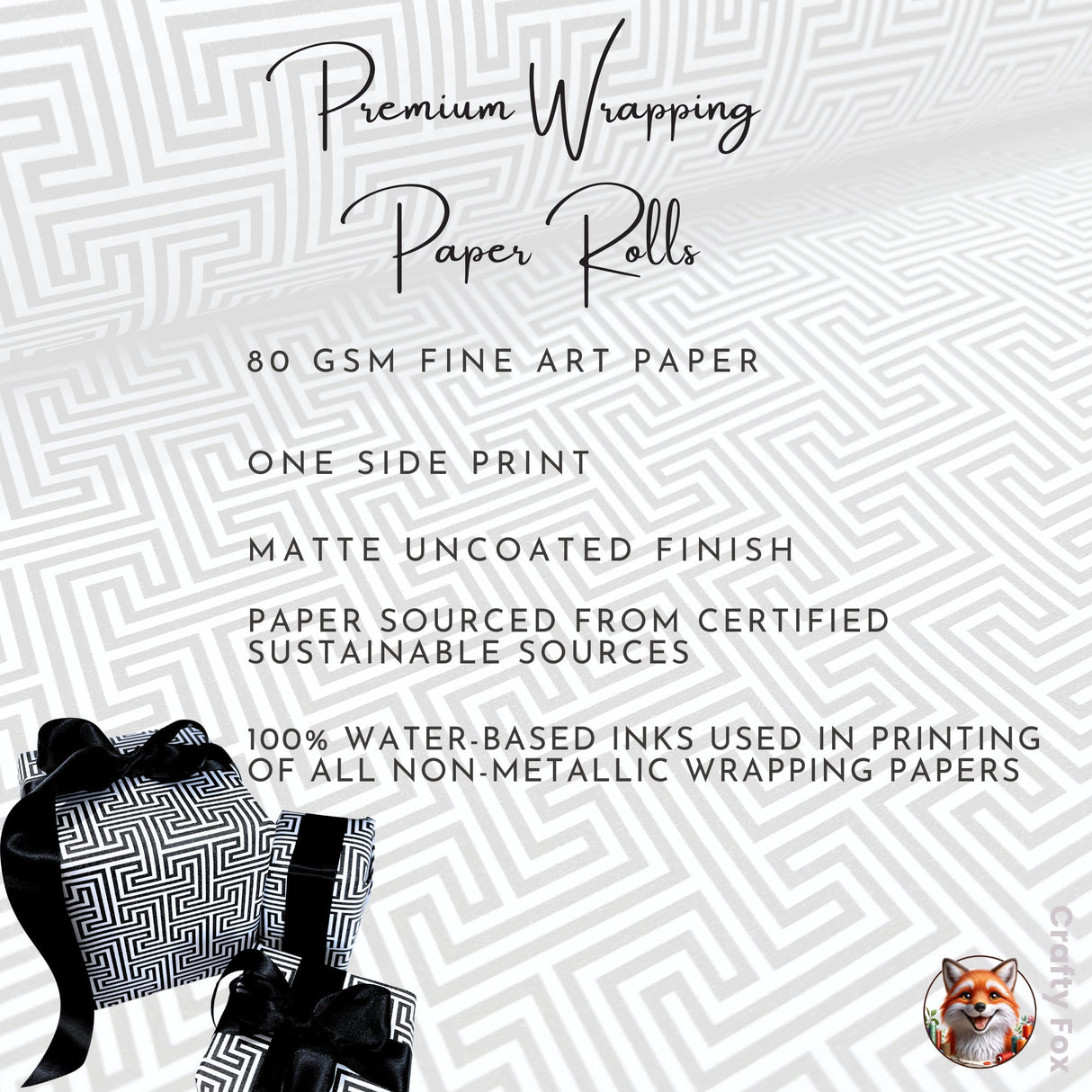 Black White Geometric Gift Wrapping Paper - 80gsm High Quality Uncoated Wrap Paper