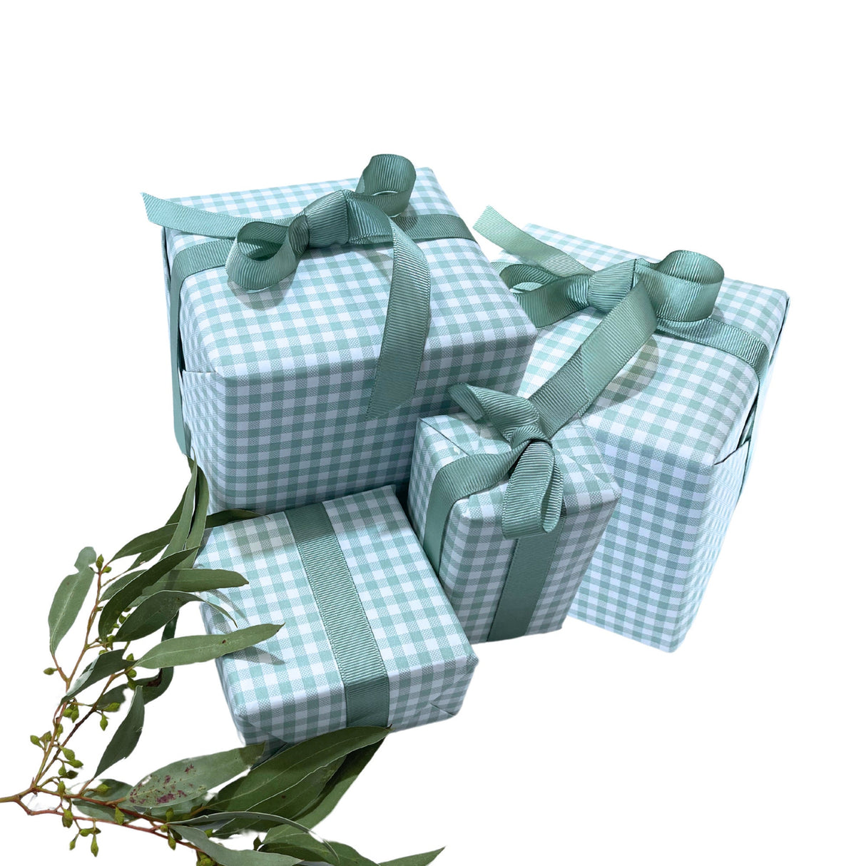 Gingham Seafoam Gift Wrapping Paper 80gsm - Eco-Friendly 60cm Wide