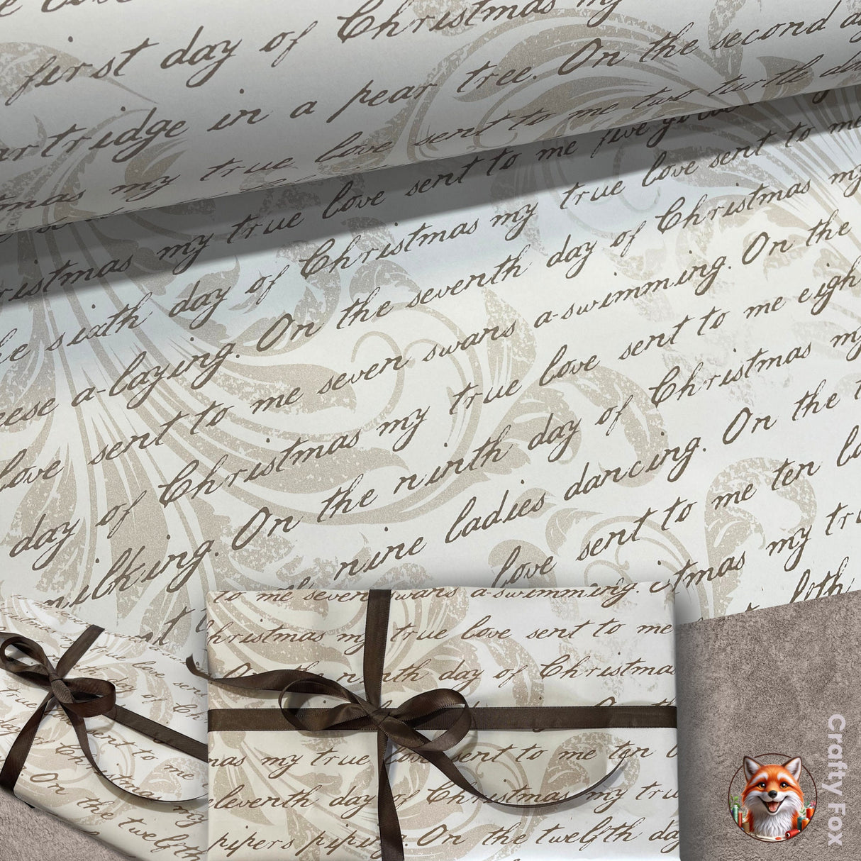 Christmas Words, 12 Days of Christmas, Fawn Gift Wrapping Paper - 60cm Wide