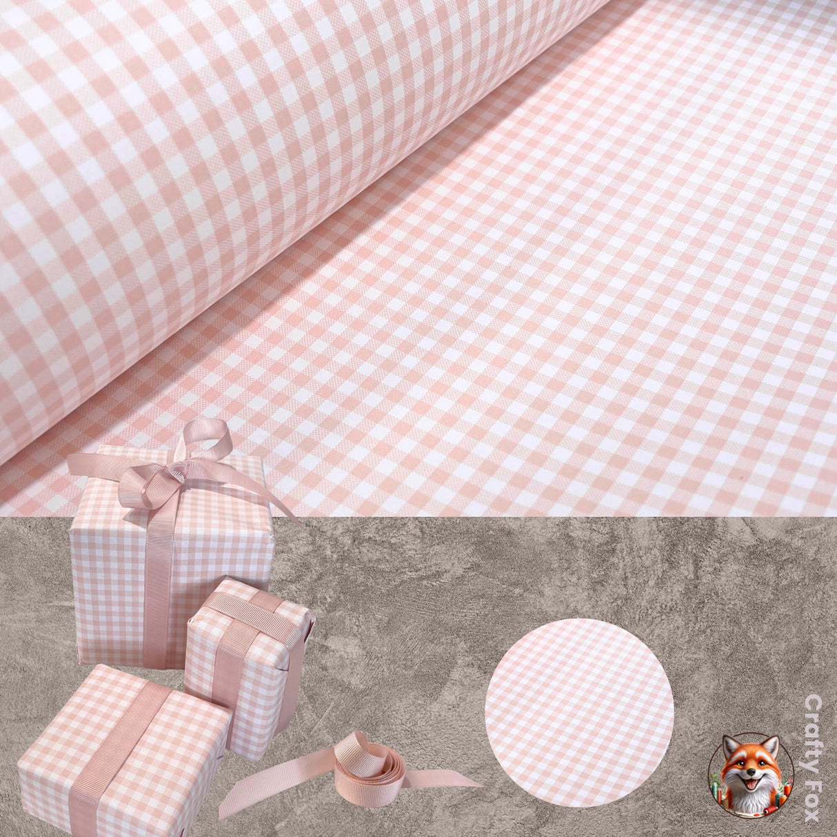 Eco-Friendly Valentines Day Paper Gingham Champagne Gift Wrap Paper 80gsm | Wrapping Paper