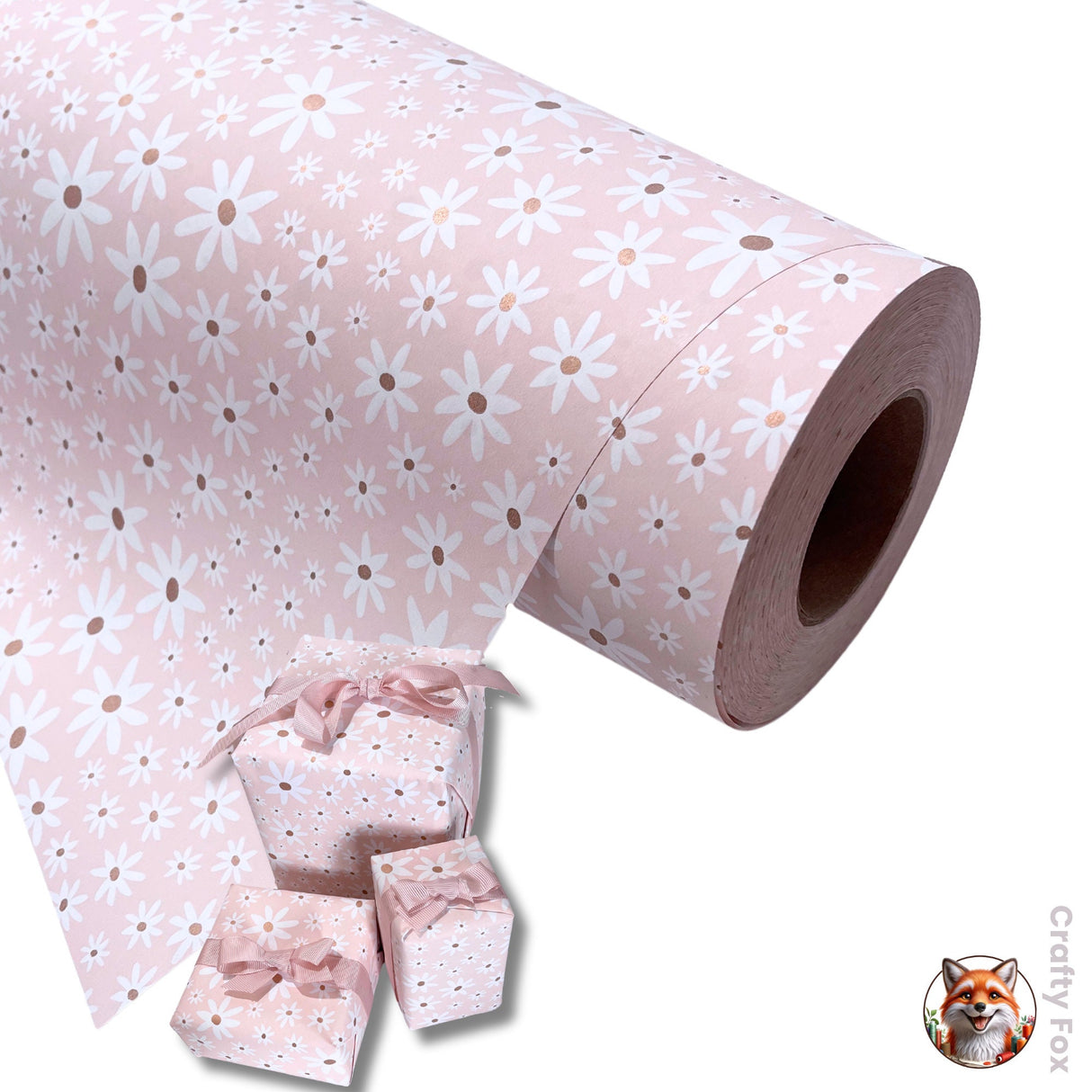 Daisy Floral Champagne Gift Wrapping Paper- 80gsm, 60cm Wide | Elegant Wrapping Solutions
