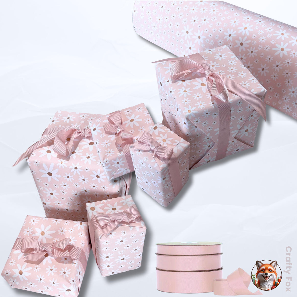 Daisy Floral Champagne Gift Wrapping Paper- 80gsm, 60cm Wide | Elegant Wrapping Solutions
