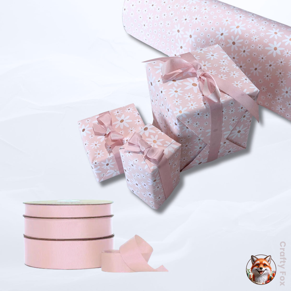 Daisy Floral Champagne Gift Wrapping Paper- 80gsm, 60cm Wide | Elegant Wrapping Solutions