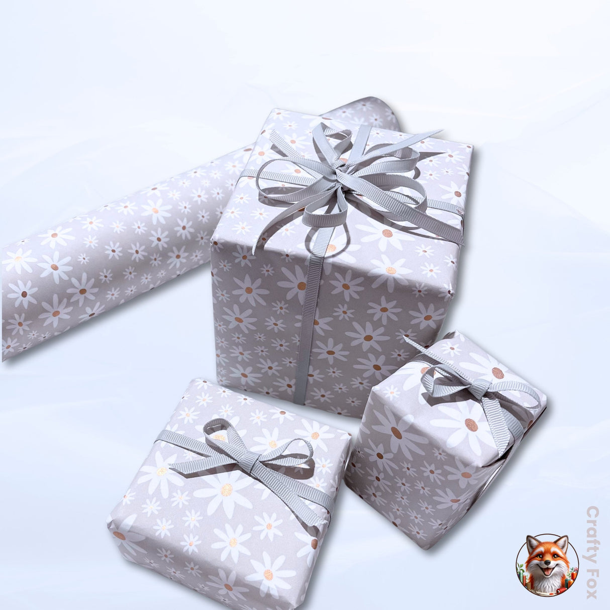 Valentines Gift wrapping paper, Daisy Grey Floral - Elegant 80gsm Wrapping Solutions | 60cm Wide