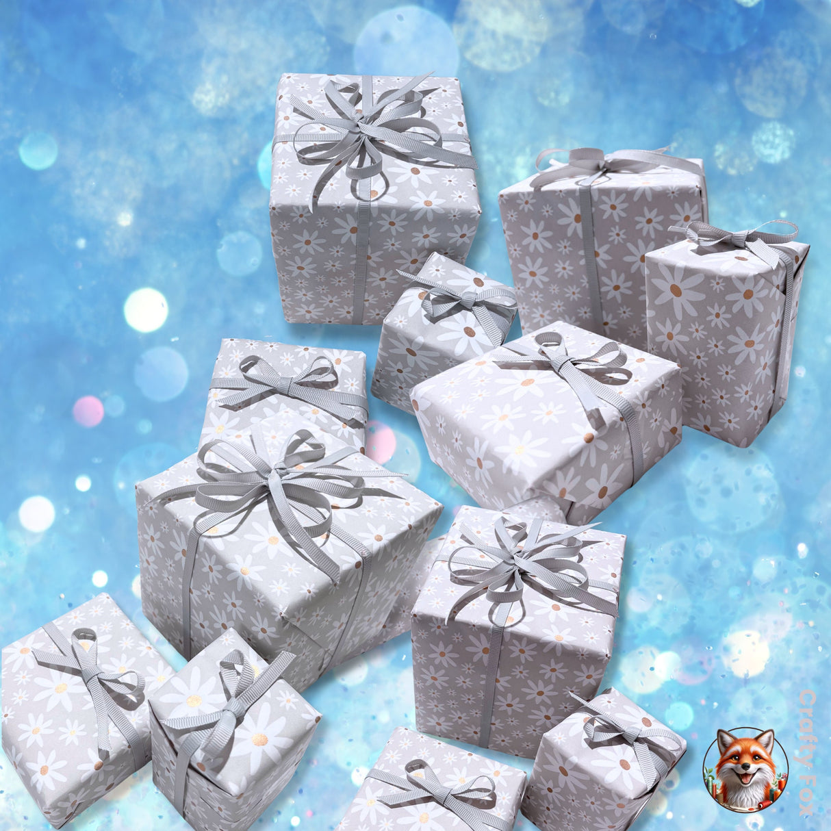 Valentines Gift wrapping paper, Daisy Grey Floral - Elegant 80gsm Wrapping Solutions | 60cm Wide