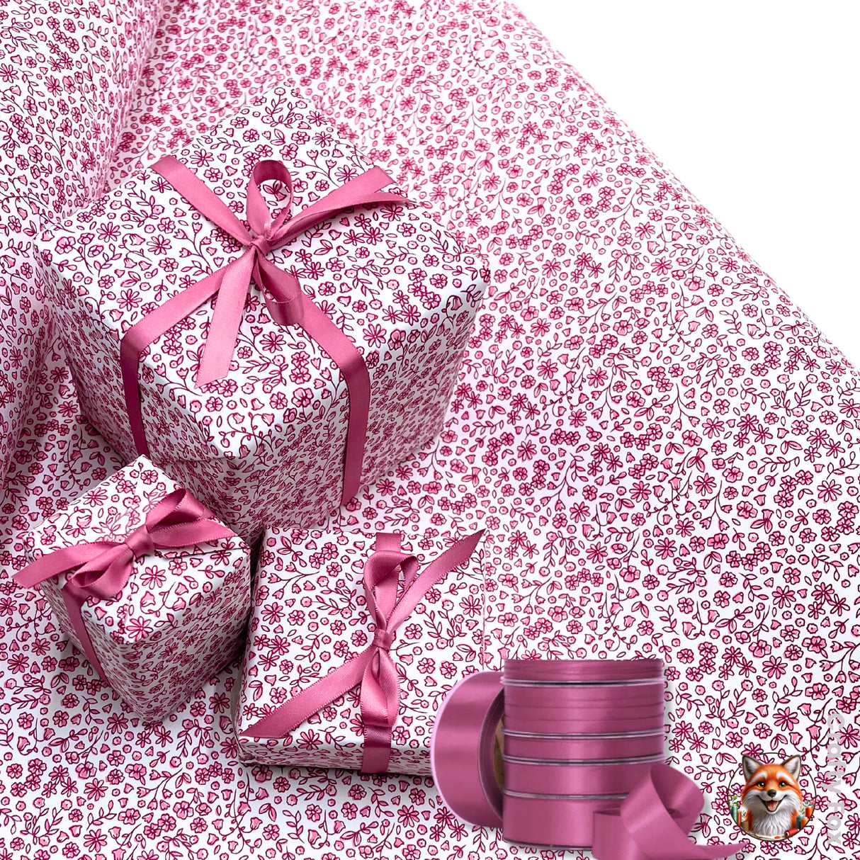 Pink Posy Floral Gift Wrapping Paper Cottagecore Valentines Gift paper - Elegant 80gsm Wrap Solutions