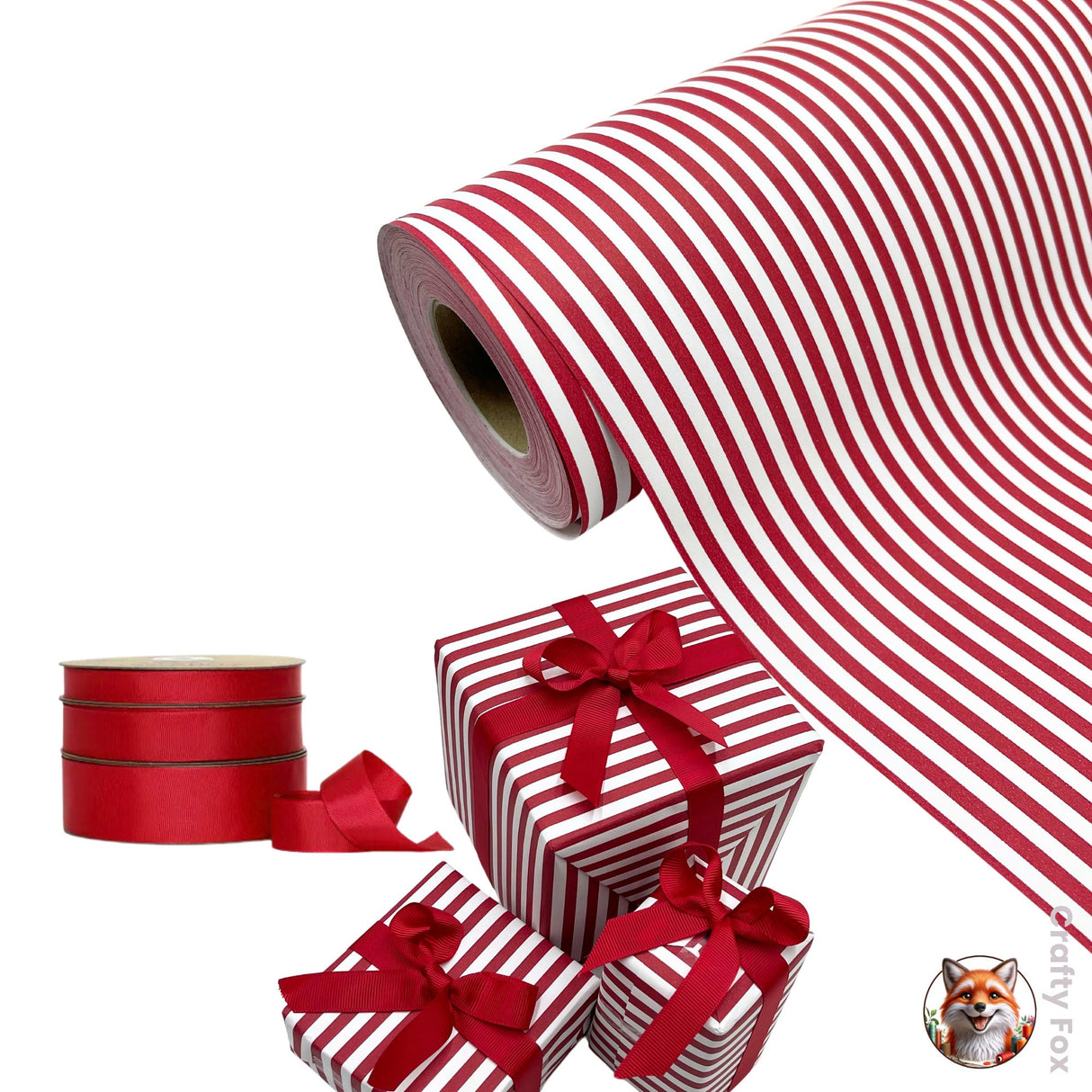 Red Candy Stripe Gift Wrapping Paper - 80gsm | 60cm Wide
