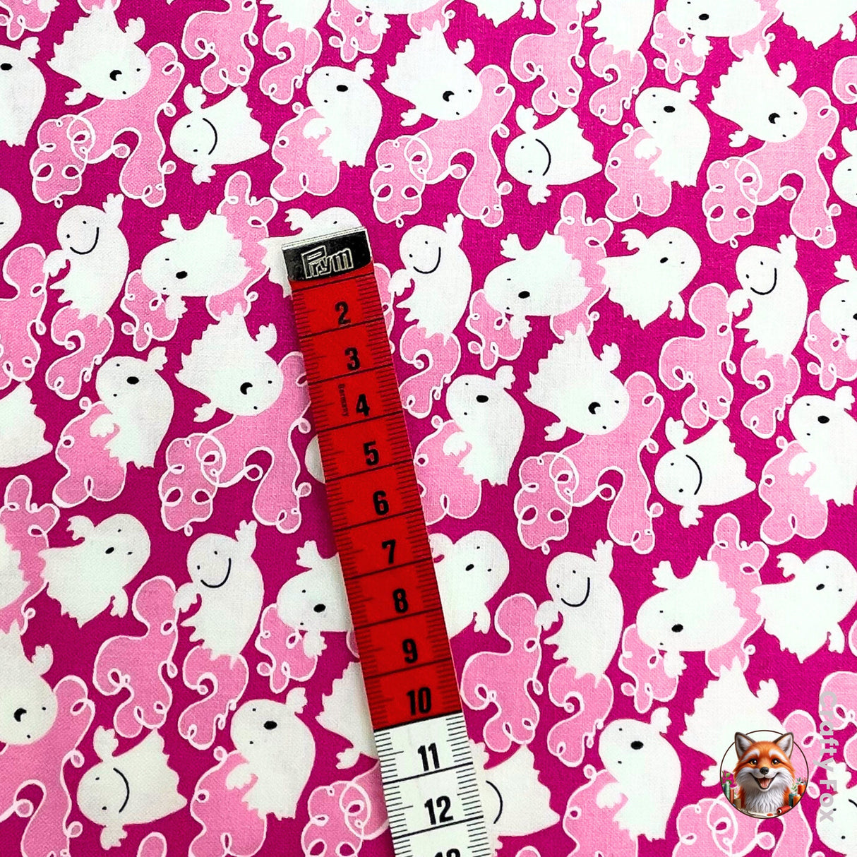 Vampire pink ghosts with red and white measuring tape