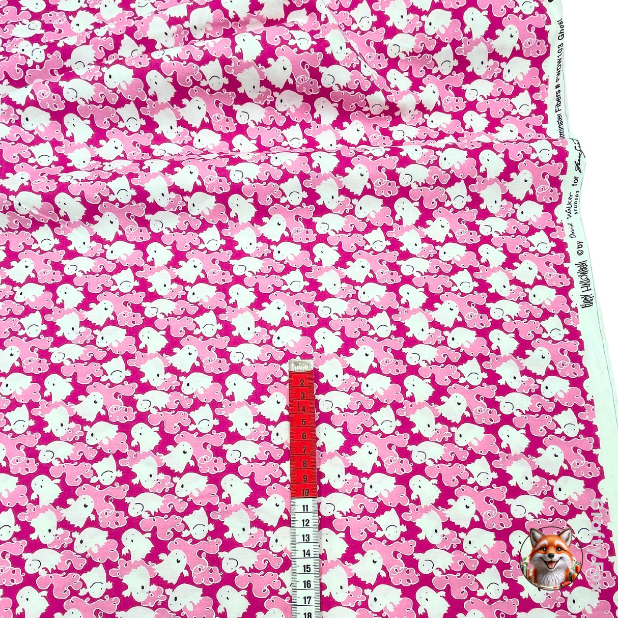 Ghosts Happy Halloween Pink Fabric by David Walker on Vampire Pink - DW103.0Vamp