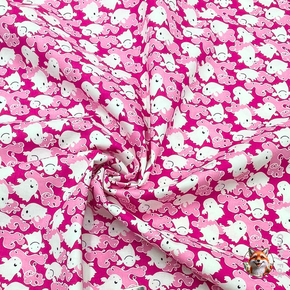 Ghosts Happy Halloween Pink Fabric by David Walker on Vampire Pink - DW103.0Vamp