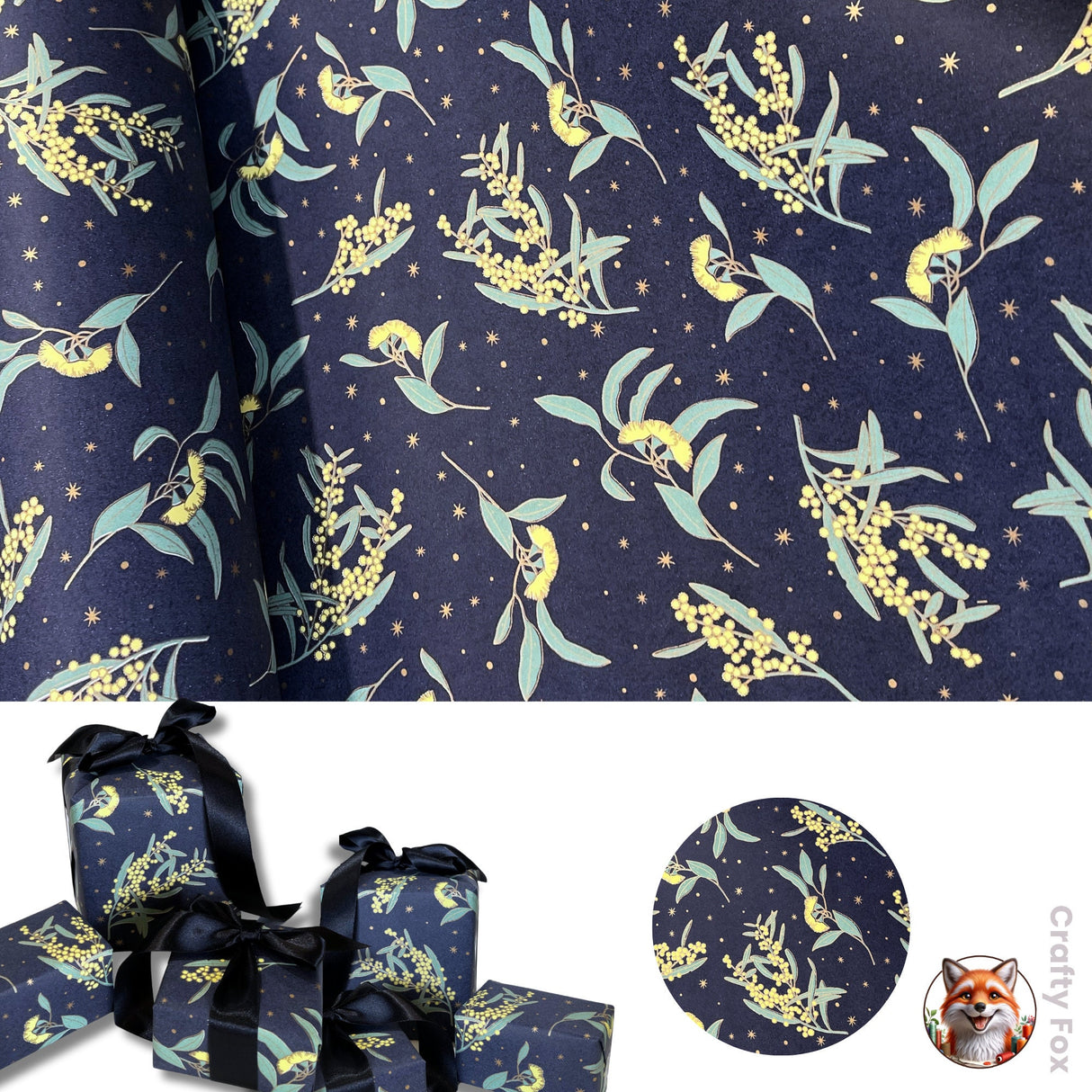 Wattle Floral Gift Wrapping Paper - High Quality 80gsm Eco-Friendly Wrap Paper (60cm Wide)