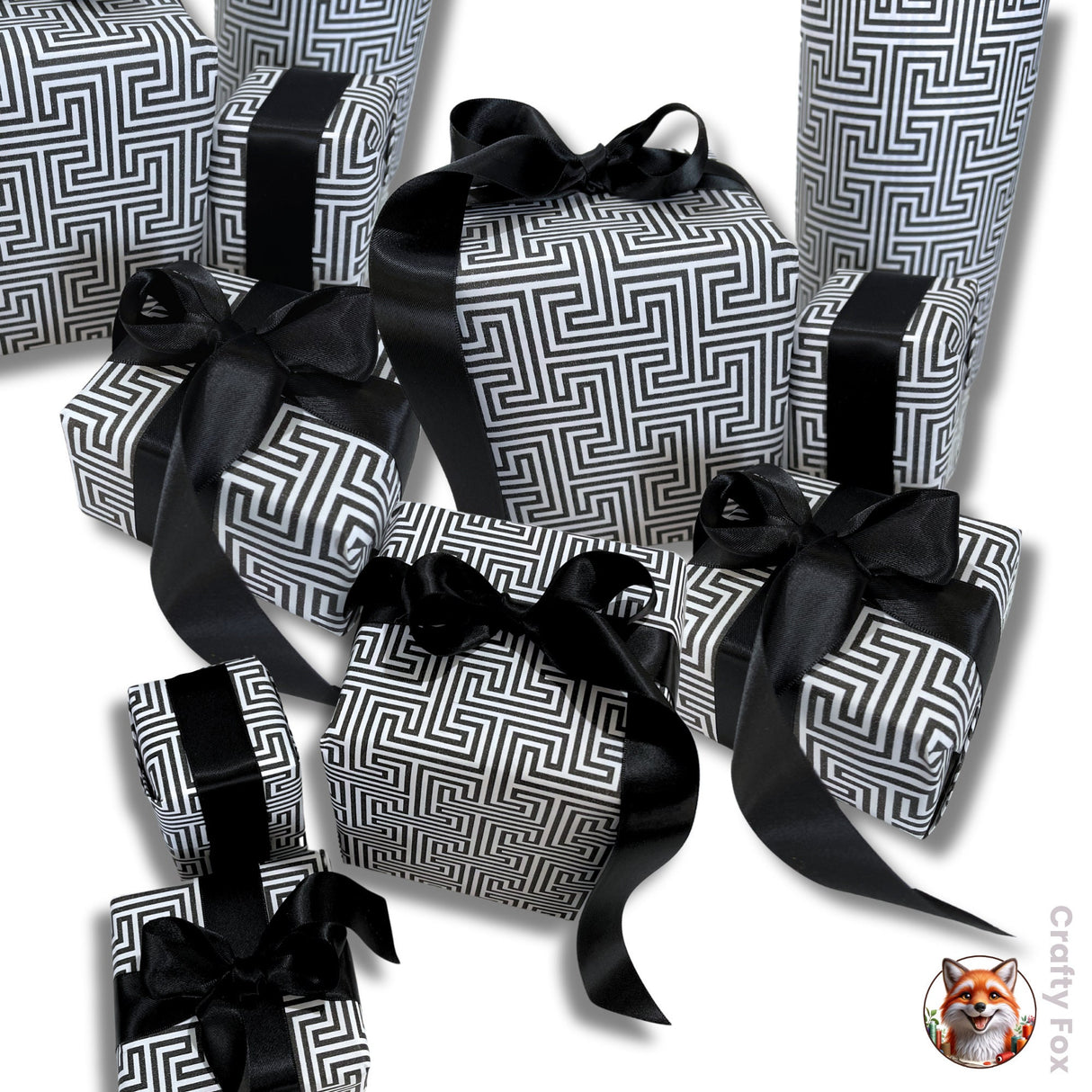 Black White Geometric Gift Wrapping Paper - 80gsm High Quality Uncoated Wrap Paper