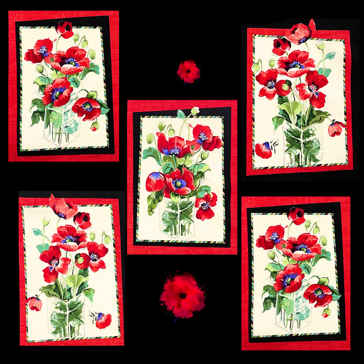 Fresh Cut Poppies Panel Fabric by Michele D' Amore | Timeless Treasures TT4723-PANEL