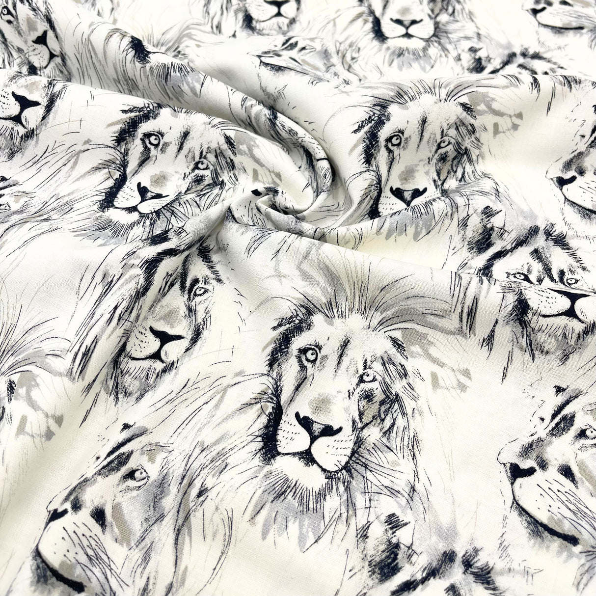 Roarrr Lion Fabric by Michael Miller | Charcoal Sketch on Cream | MM-CX7015.Crem
